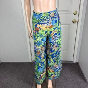 Vintage 70s Hawaiian Palm Women's pants L Wrap Polyester Floral Tie Palazzo LL14